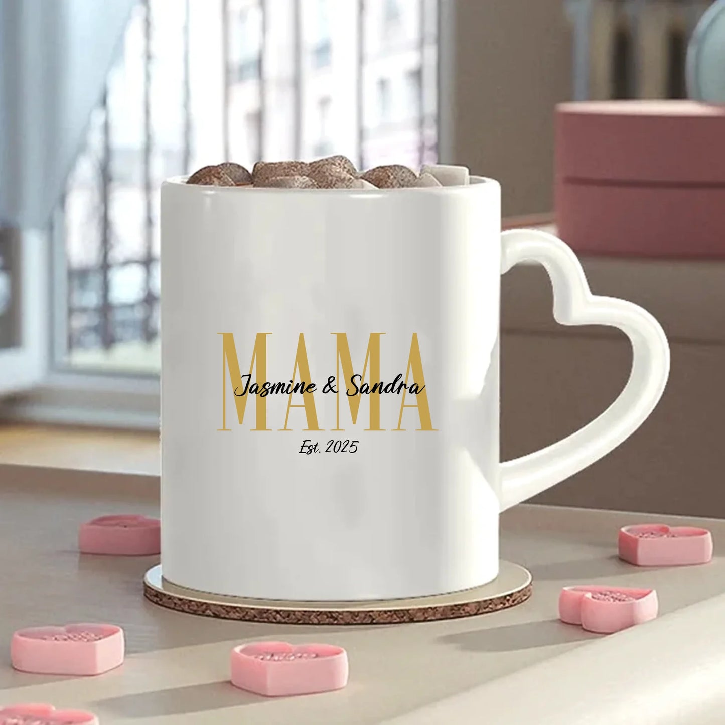 Mama Papa Omi Opi Tasse mit Herzgriff personalisiert – Gutvibes