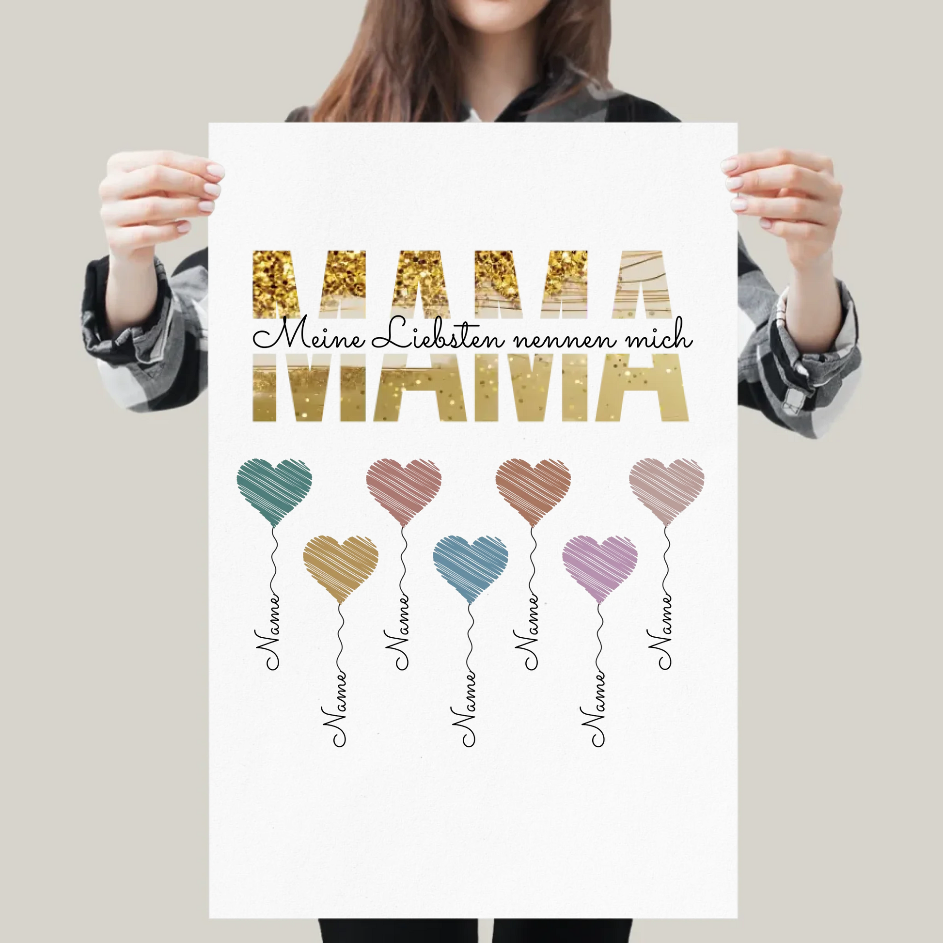 Herzballons Familie Poster personalisiert – Gutvibes