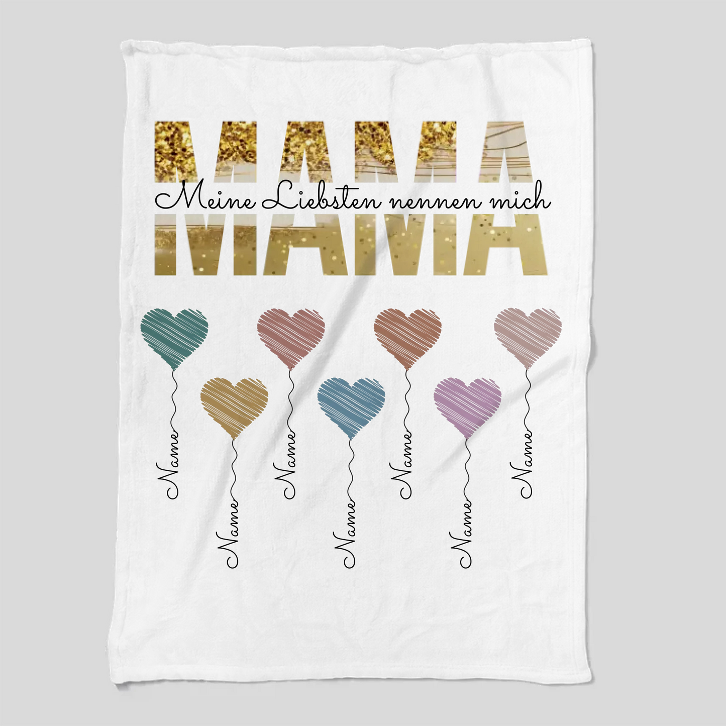 Herzballons Familie Decke personalisiert – Gutvibes