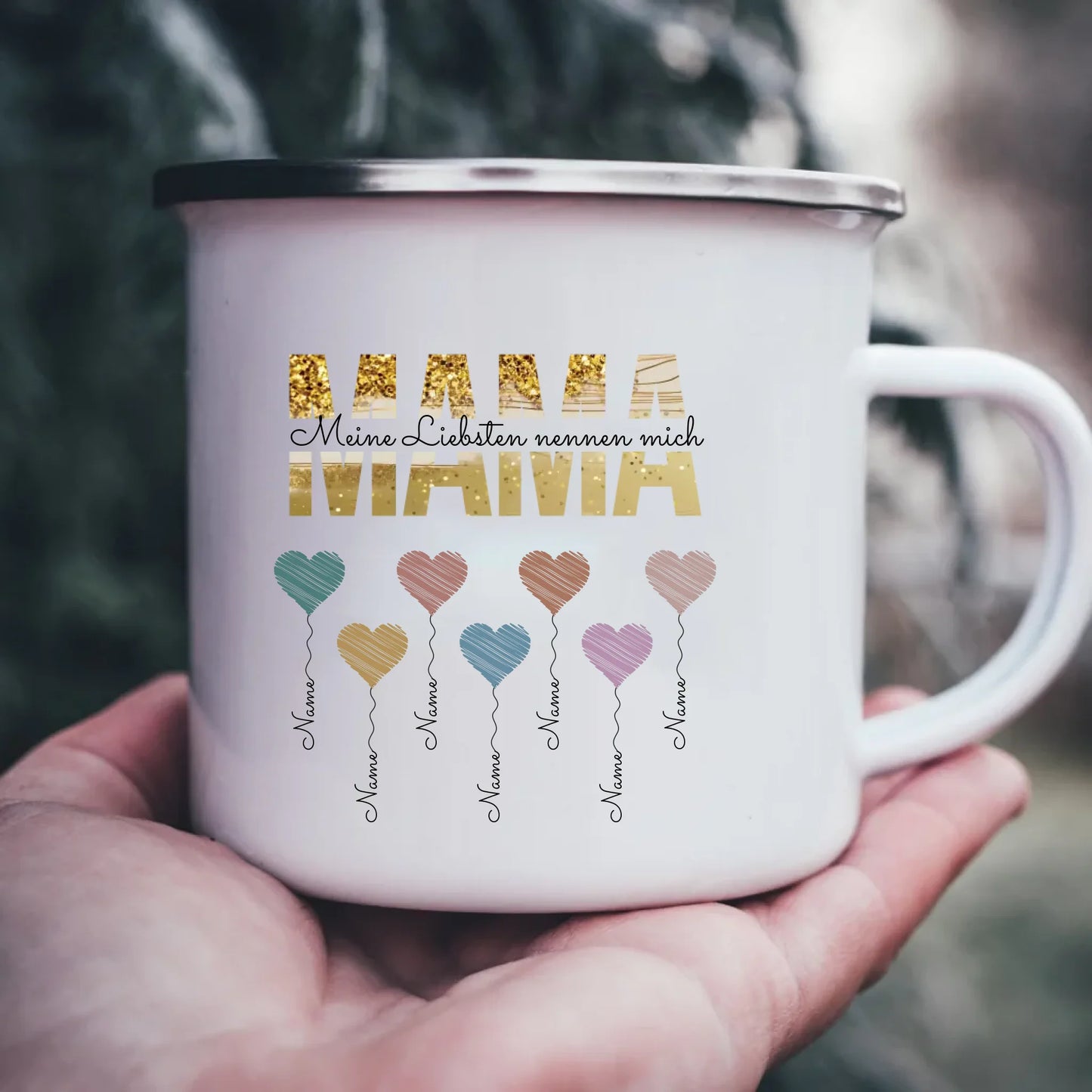 Emaille-Tasse mit Namen personalisiert – Gutvibes