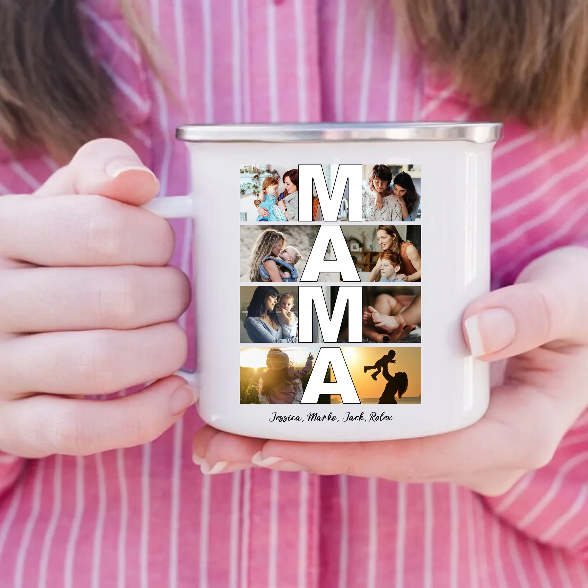 Personalisierte Mama Emaille-Tasse MAMA Fotocollage Muttertag Gutvibes